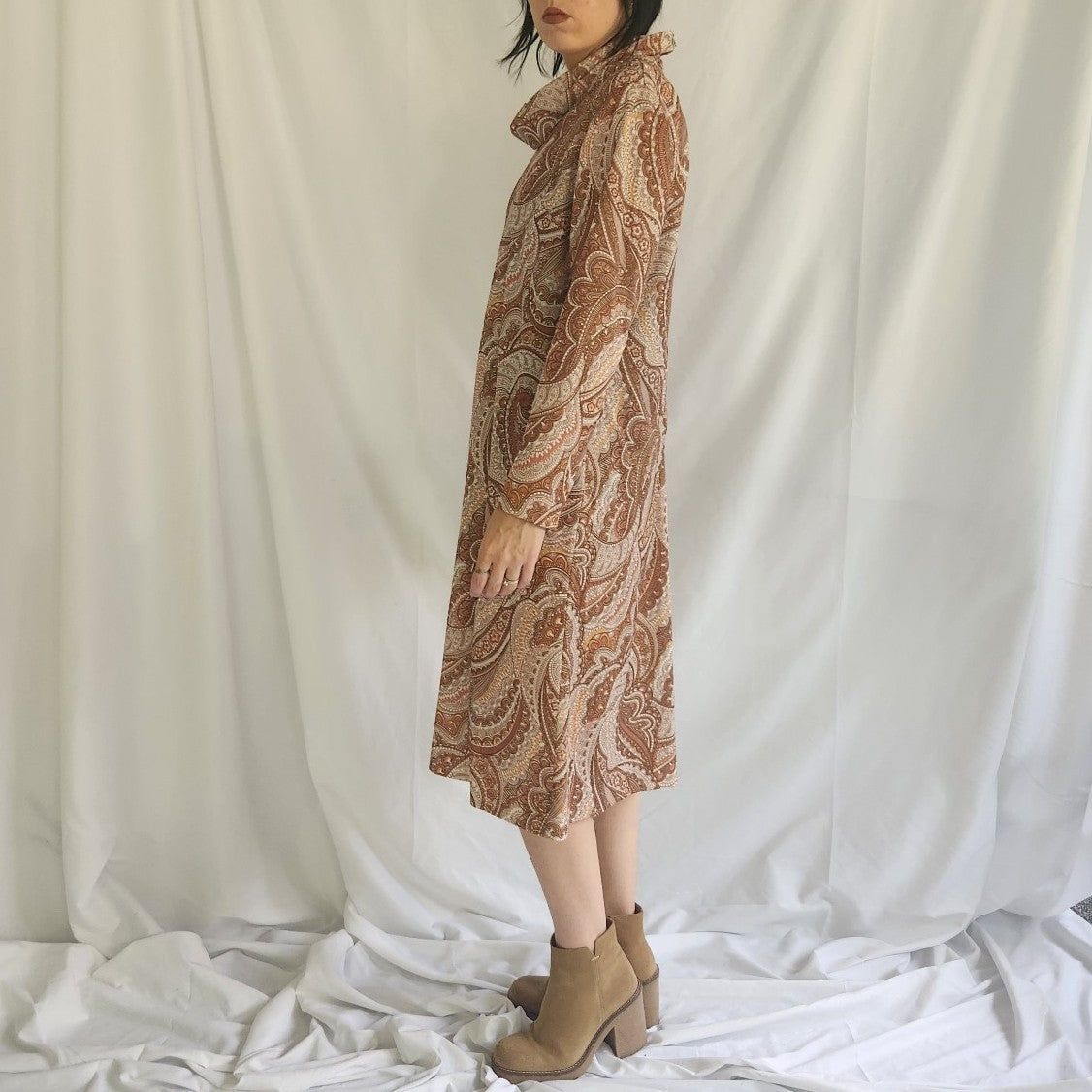 60s/70s Tan Paisley Day Dress