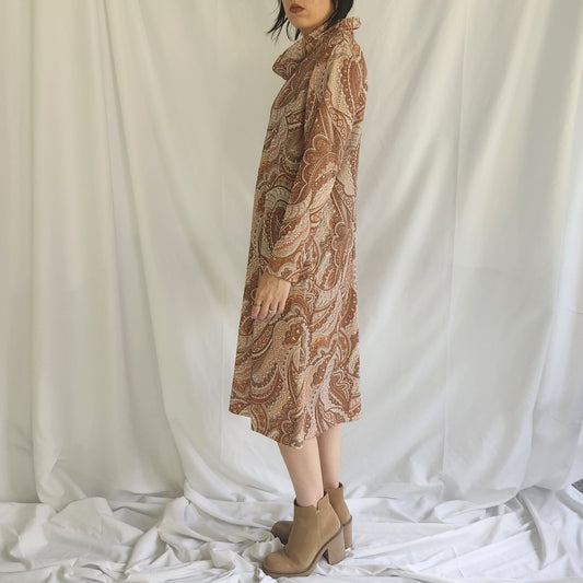 60s/70s Tan Paisley Day Dress