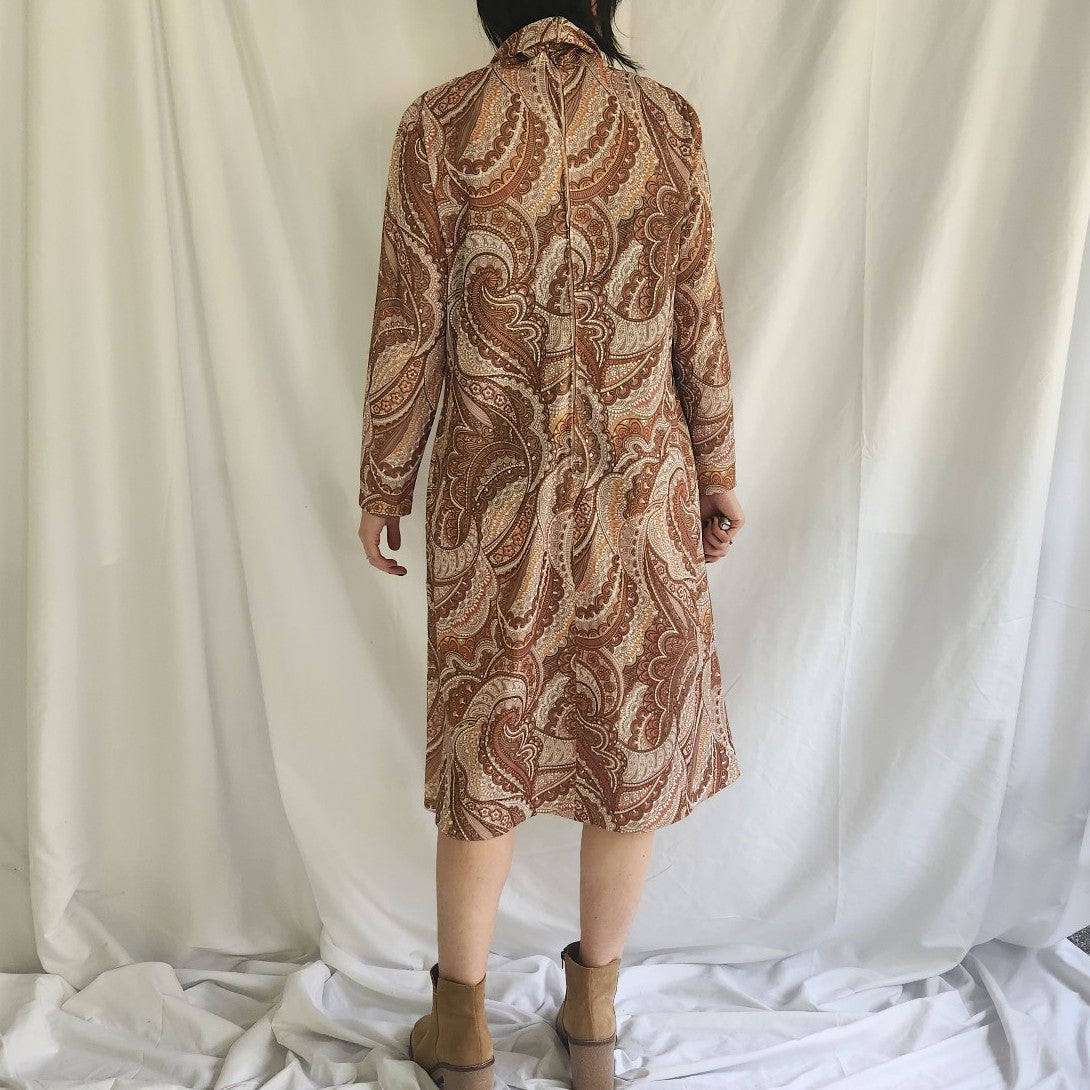 60s/70s Tan Paisley Day Dress