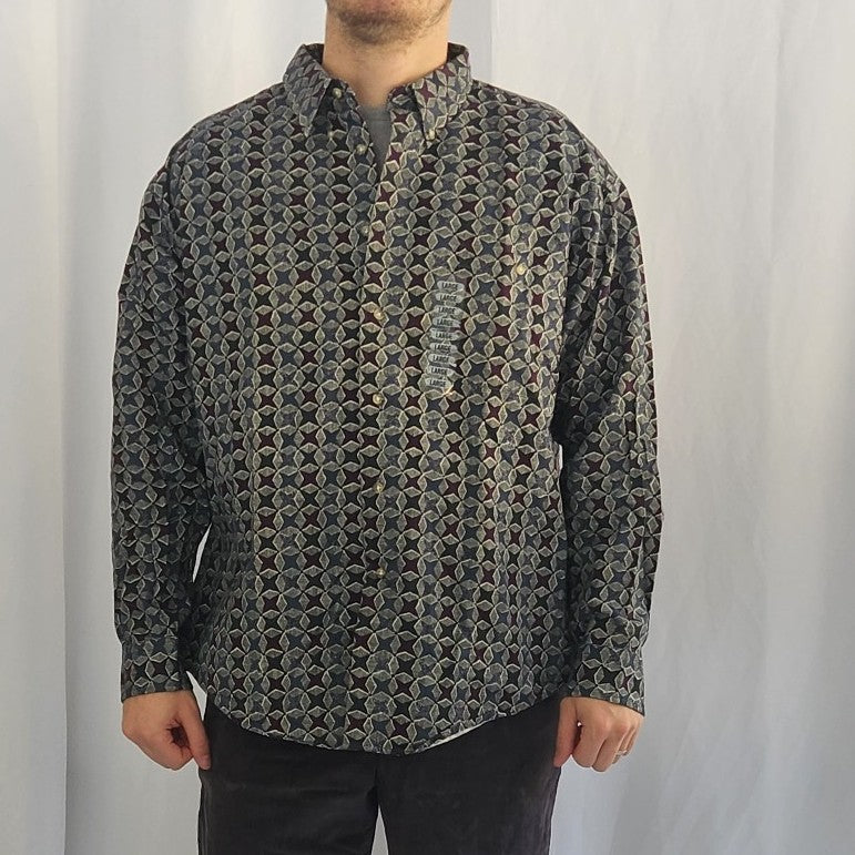 90s Deadstock Geometric Cotton Button Down Shirt