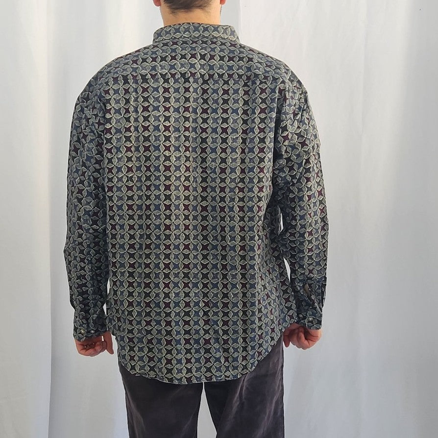 90s Deadstock Geometric Cotton Button Down Shirt