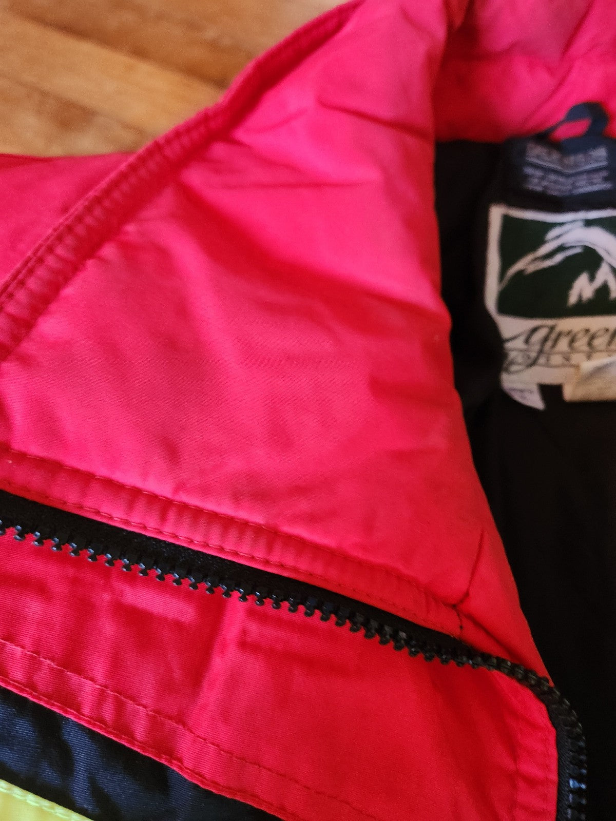 90s Red, Black, and Yellow Ski Jacket and Gloves