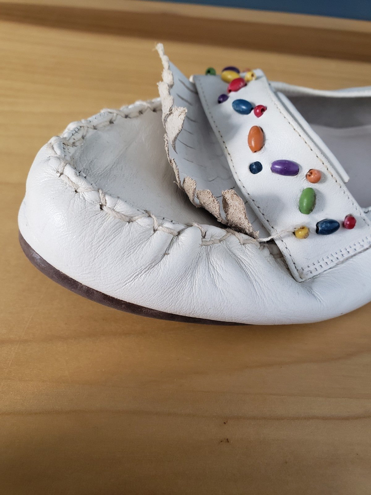 Vintage White Leather Moccasin Style Flats
