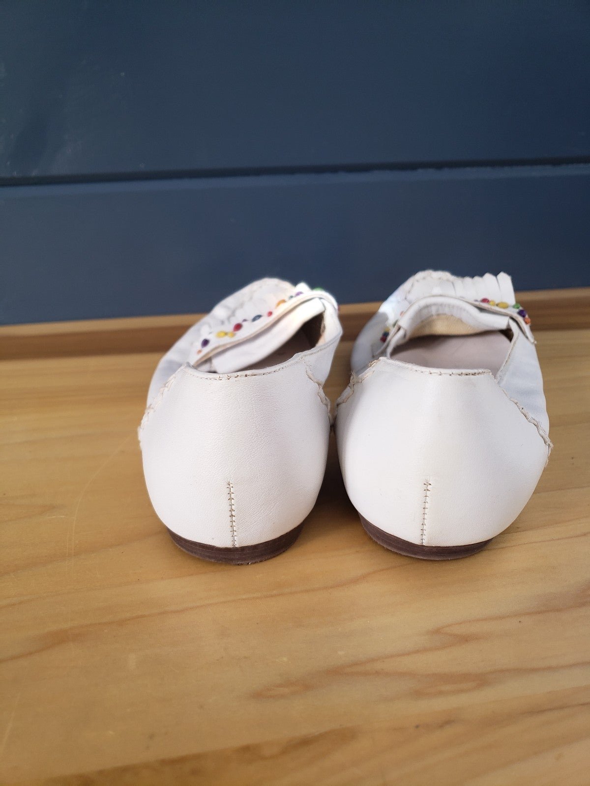 Vintage White Leather Moccasin Style Flats