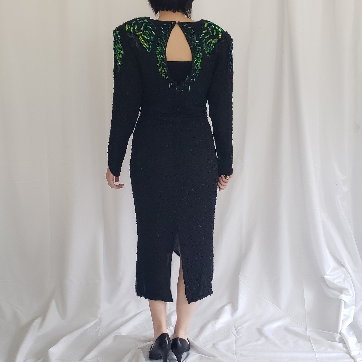 80s/90s Black Silk Beaded Dress