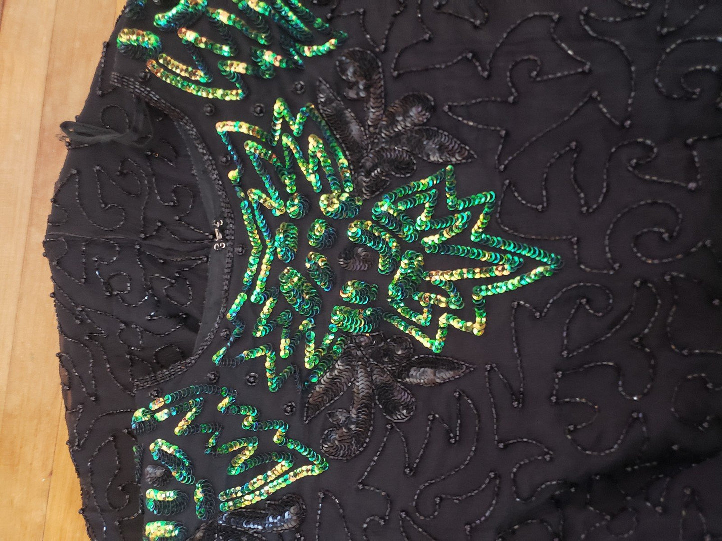 80s/90s Black Silk Beaded Dress