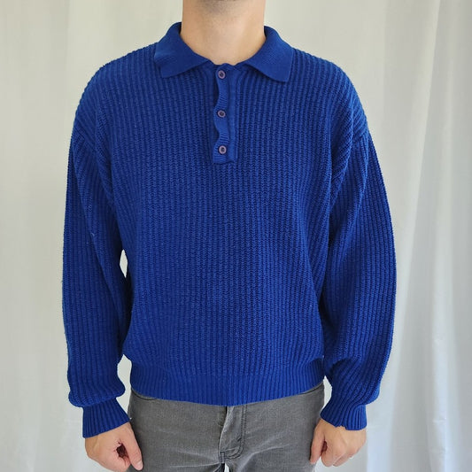 80s Blue Collared Sweater