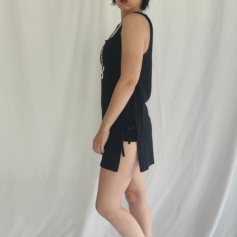 90s Black and White Cotton Swim Cover with Anchor