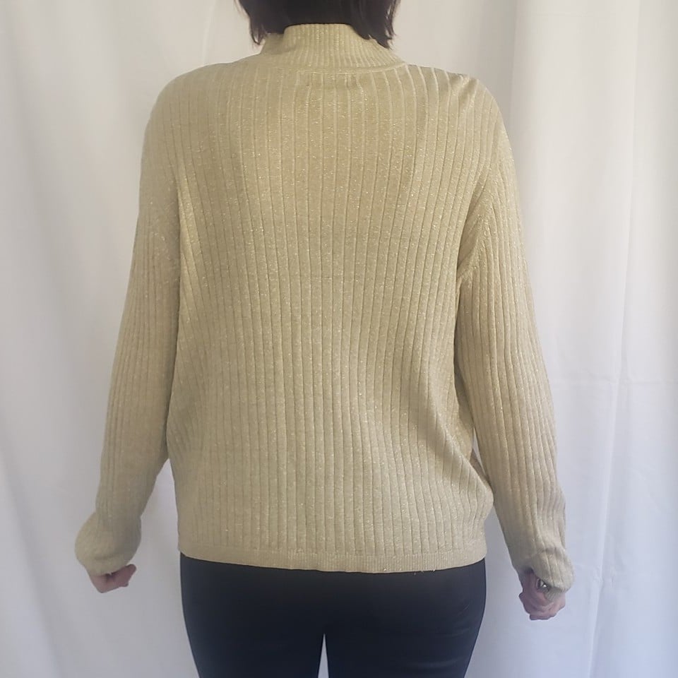 90s Gold Ribbed Silk Mock Turtleneck Top