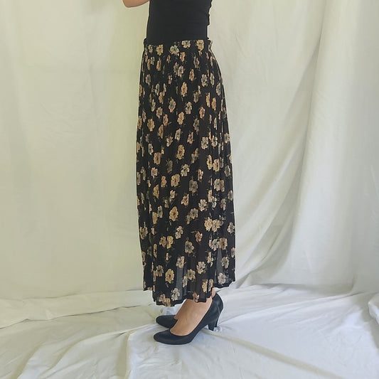 90s Sheer Black and Pink Floral Maxi Skirt