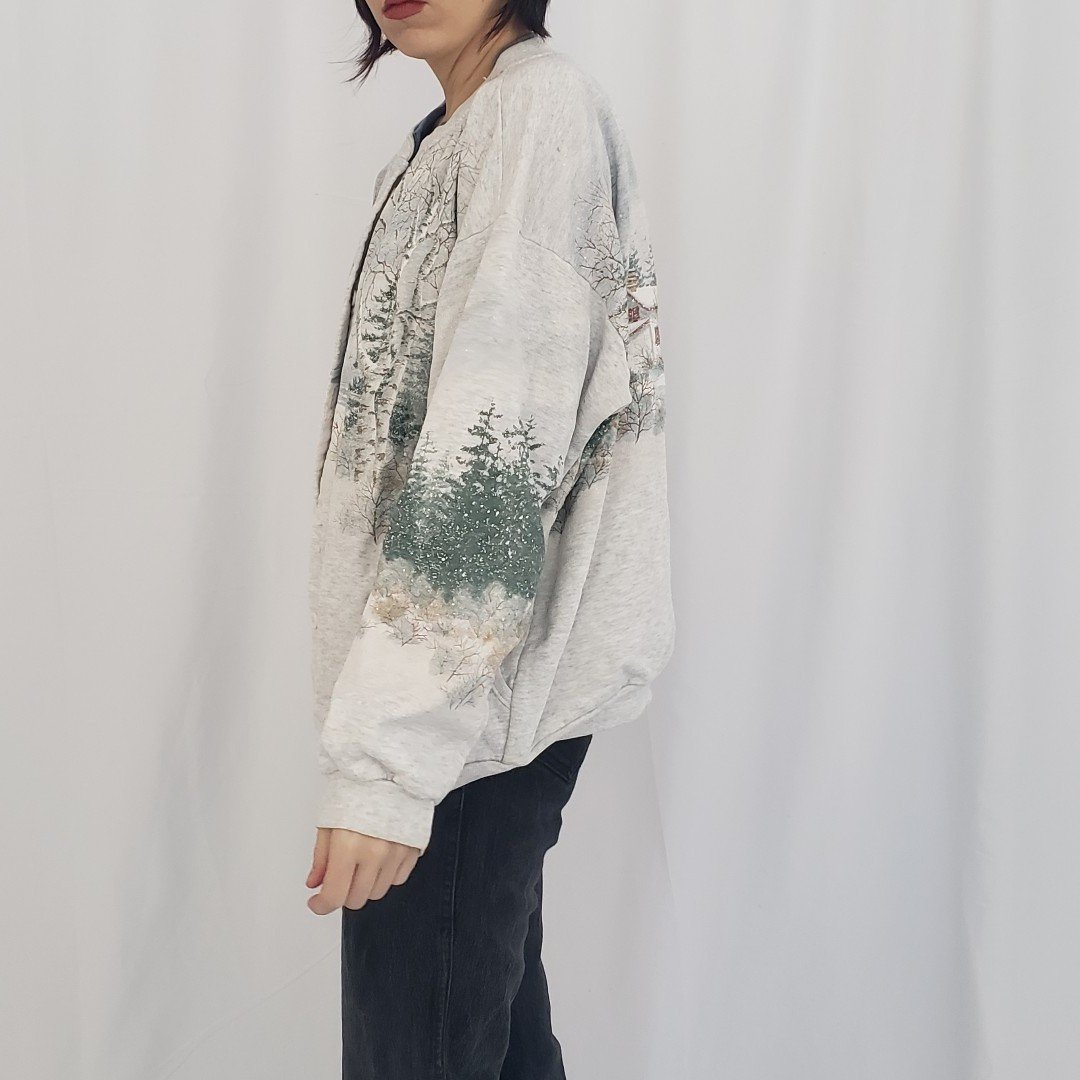 90s Artisan Designs Snowy Lighthouse Sweatshirt Cardigan