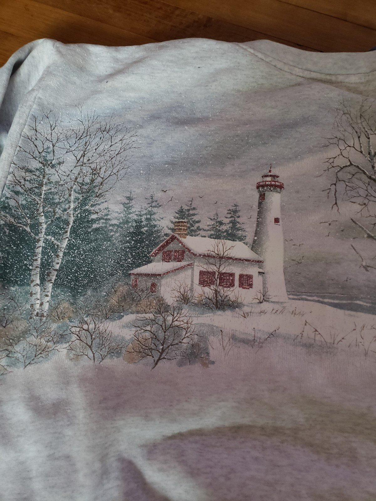 90s Artisan Designs Snowy Lighthouse Sweatshirt Cardigan