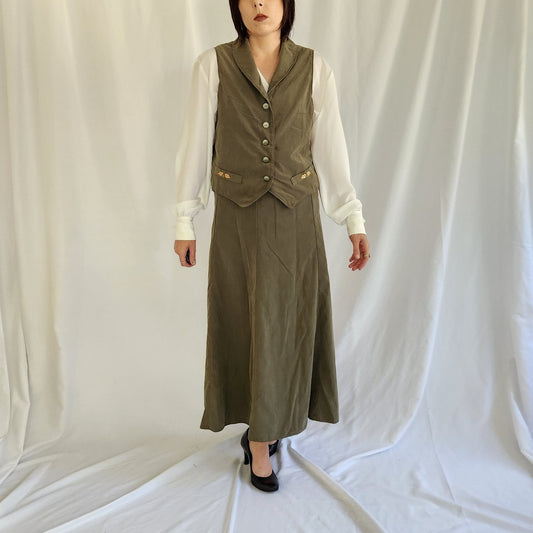 90s(?) Olive Green Vest and Skirt Set