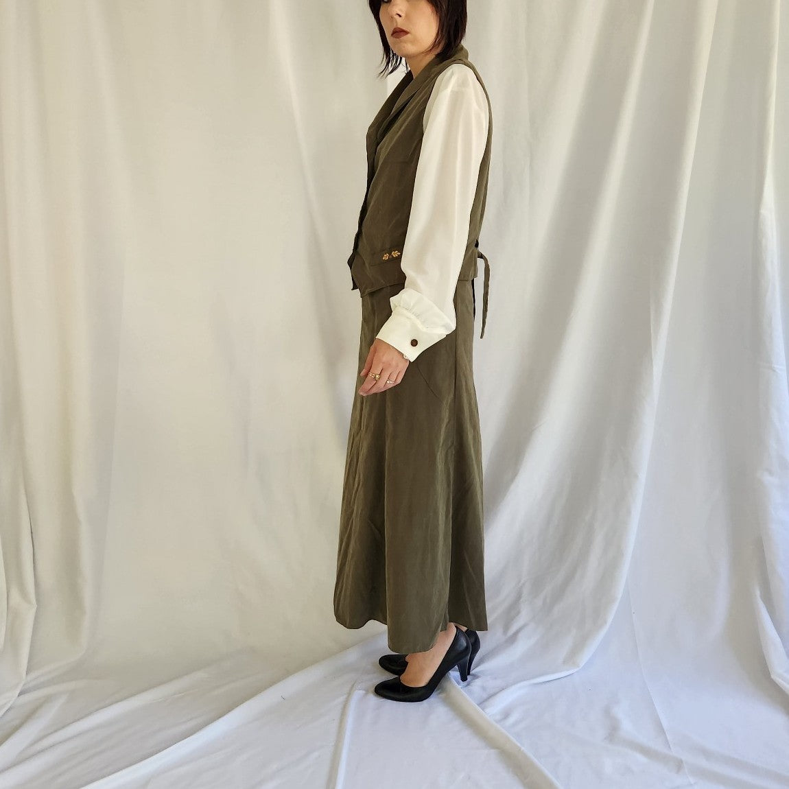 90s(?) Olive Green Vest and Skirt Set