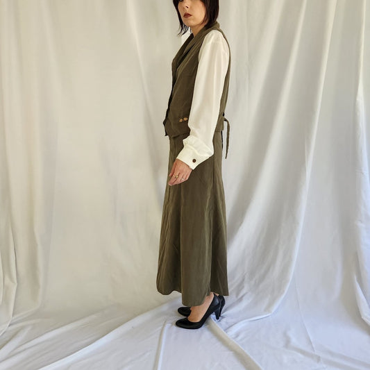 90s(?) Olive Green Vest and Skirt Set
