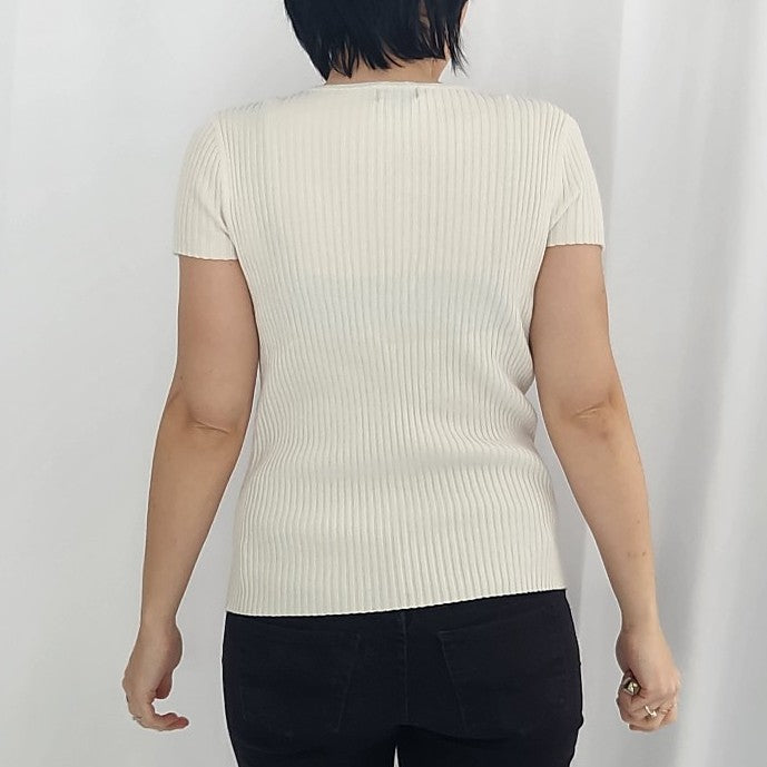 Y2K White Ribbed Blouse
