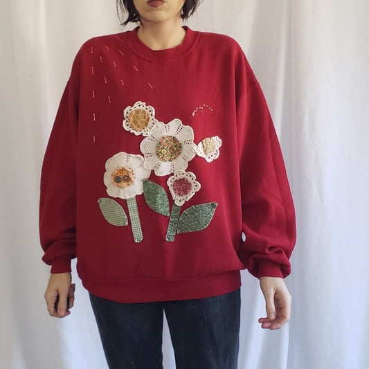 90s Grandmacore Doily Flower Crew Neck Sweatshirt