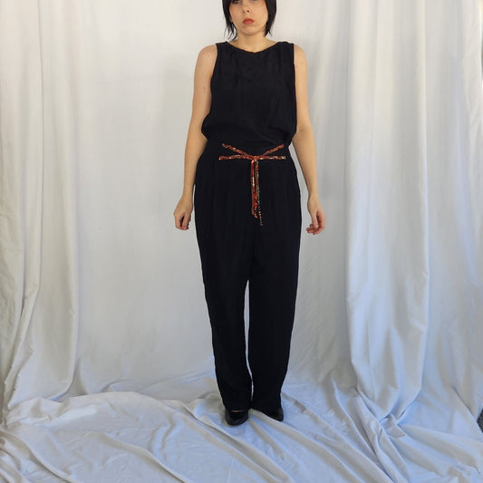 90s Black Rayon Pants and Tops Set