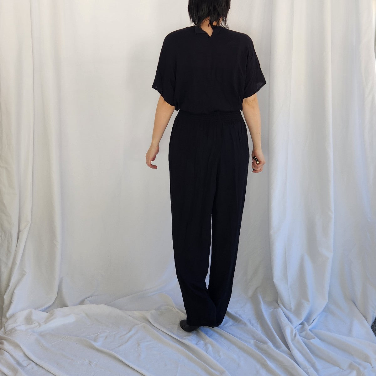 90s Black Rayon Pants and Tops Set