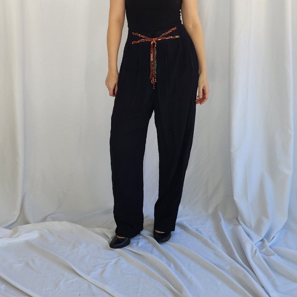 90s Black Rayon Pants and Tops Set