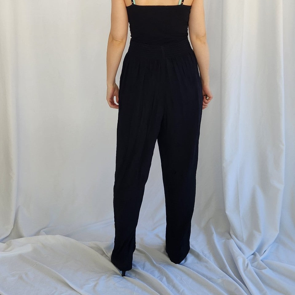 90s Black Rayon Pants and Tops Set