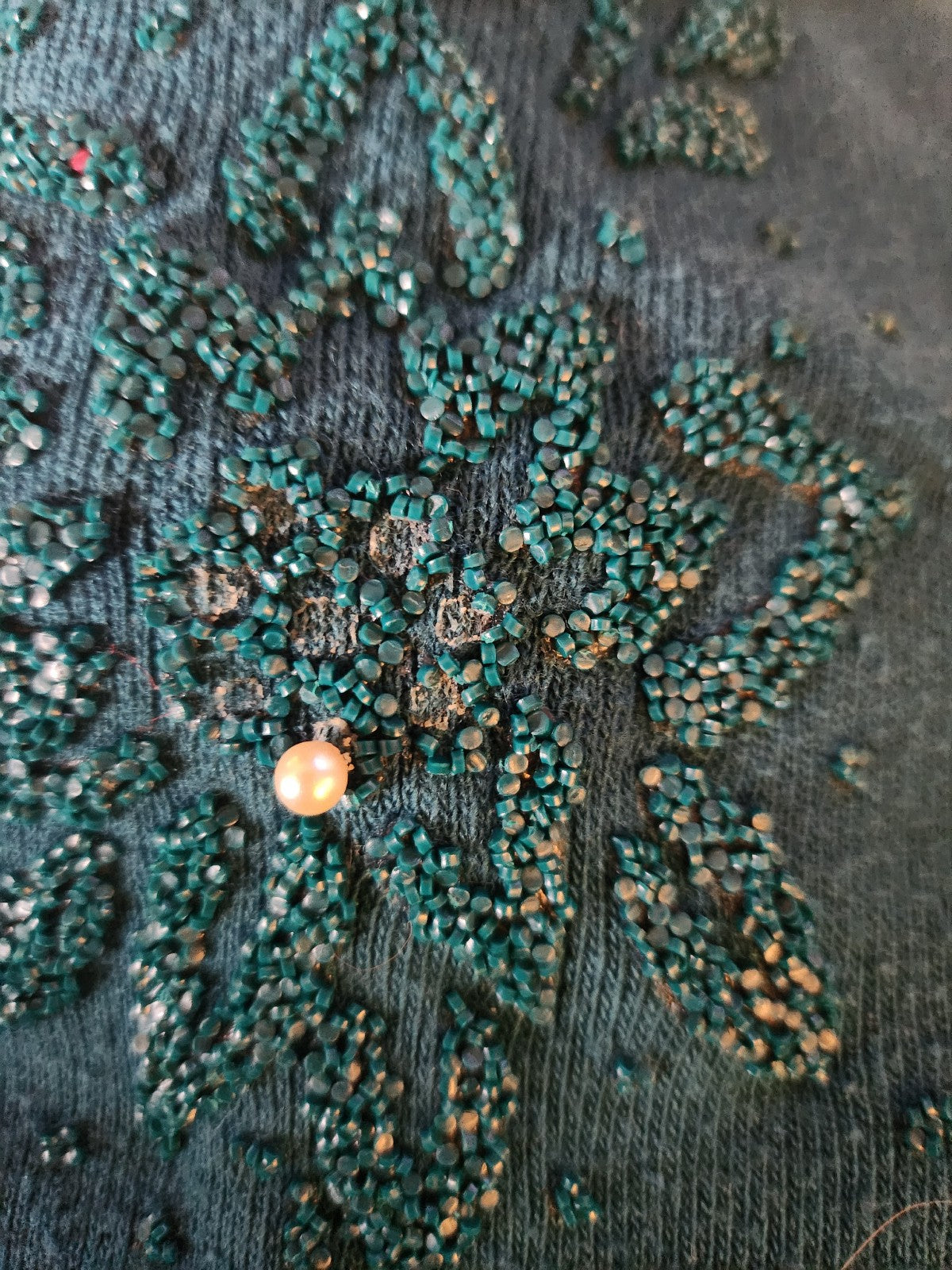 70s Blue Green Beaded Cardigan
