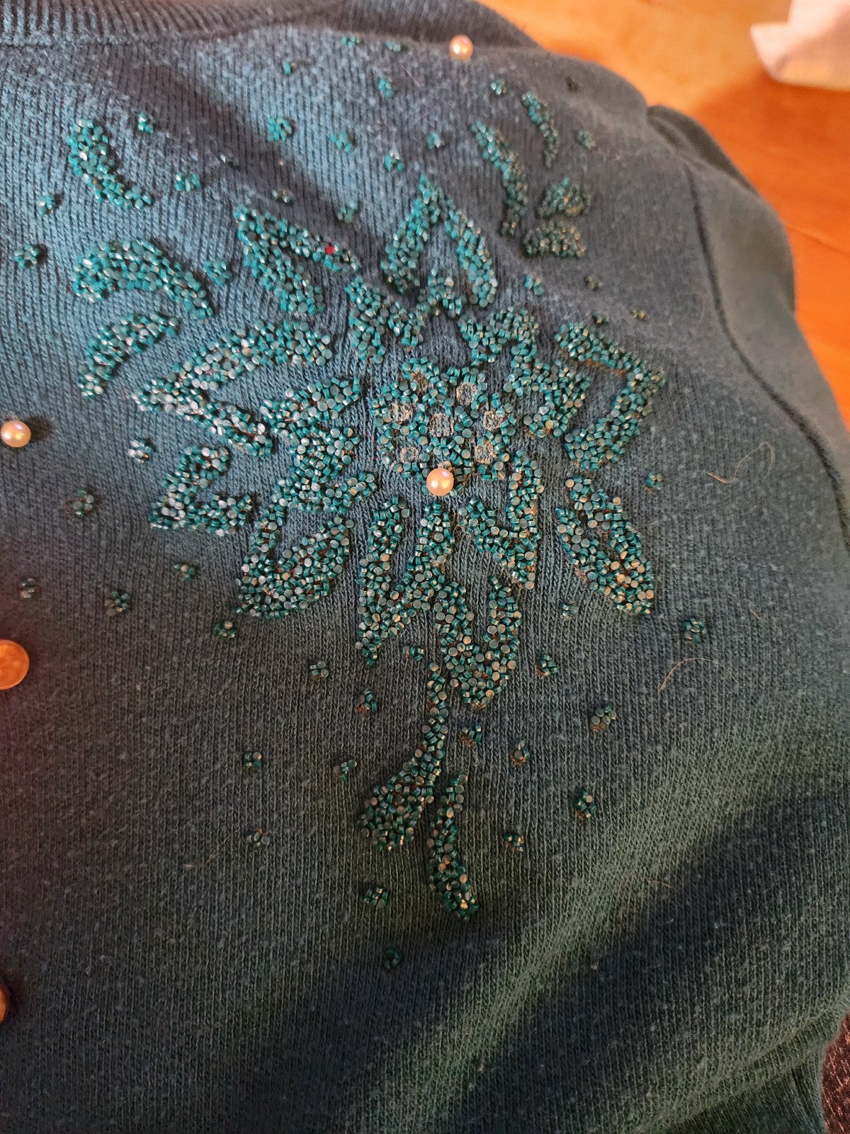 70s Blue Green Beaded Cardigan