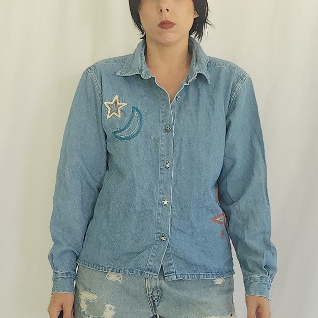 90s/00s Celestial Denim Shirt