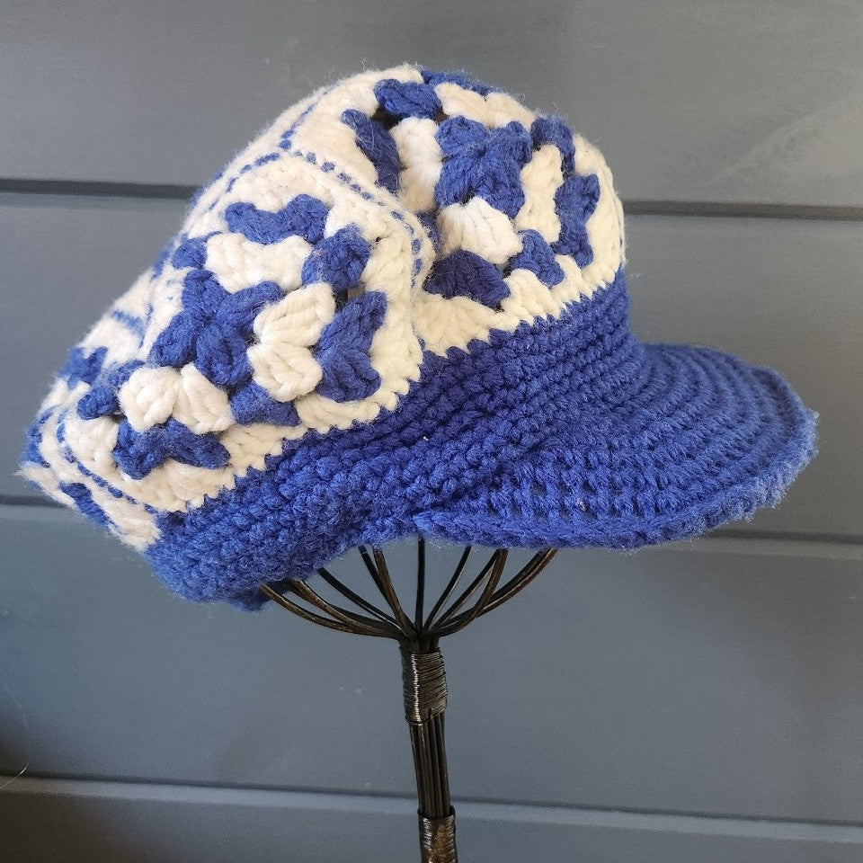 Vintage Blue and White Crochet Cap