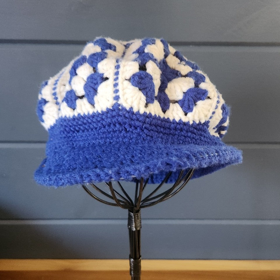 Vintage Blue and White Crochet Cap