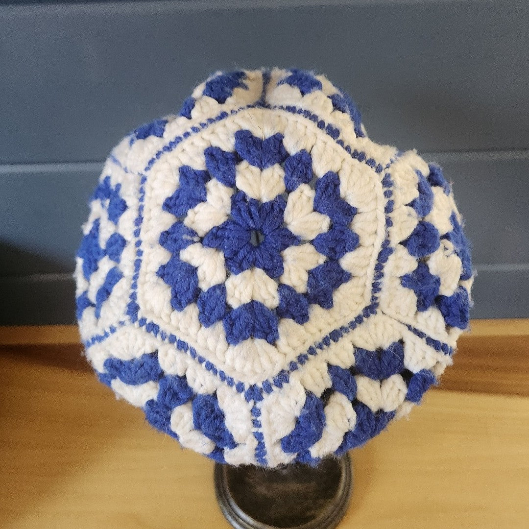 Vintage Blue and White Crochet Cap