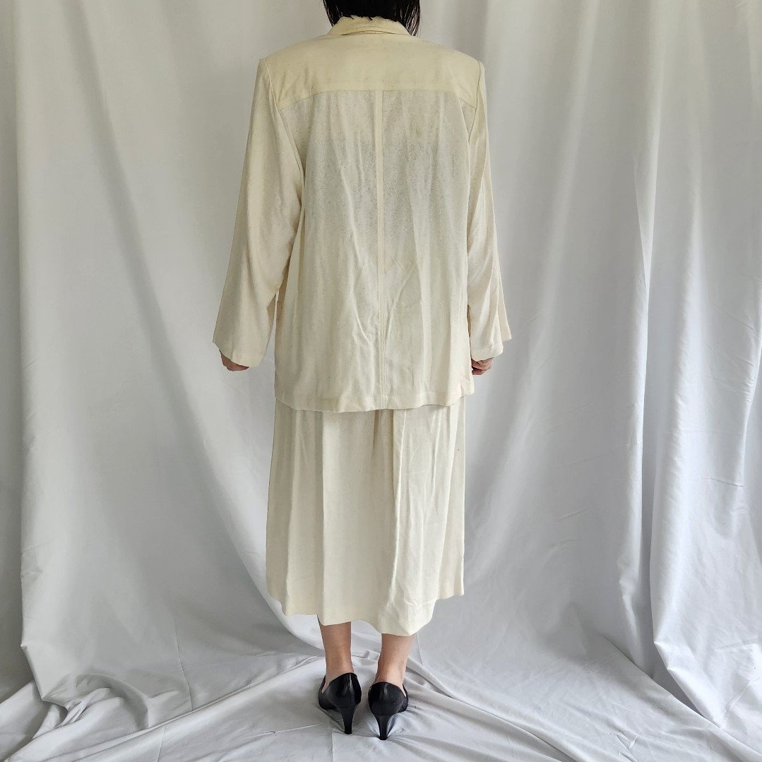 80s Cream Silk Oversize Blazer and Skirt Set