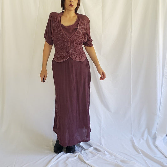 90s Mauve Rayon Whimsigoth Maxi Dress