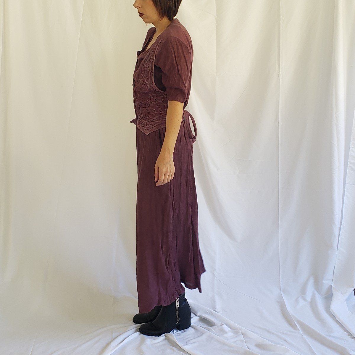 90s Mauve Rayon Whimsigoth Maxi Dress