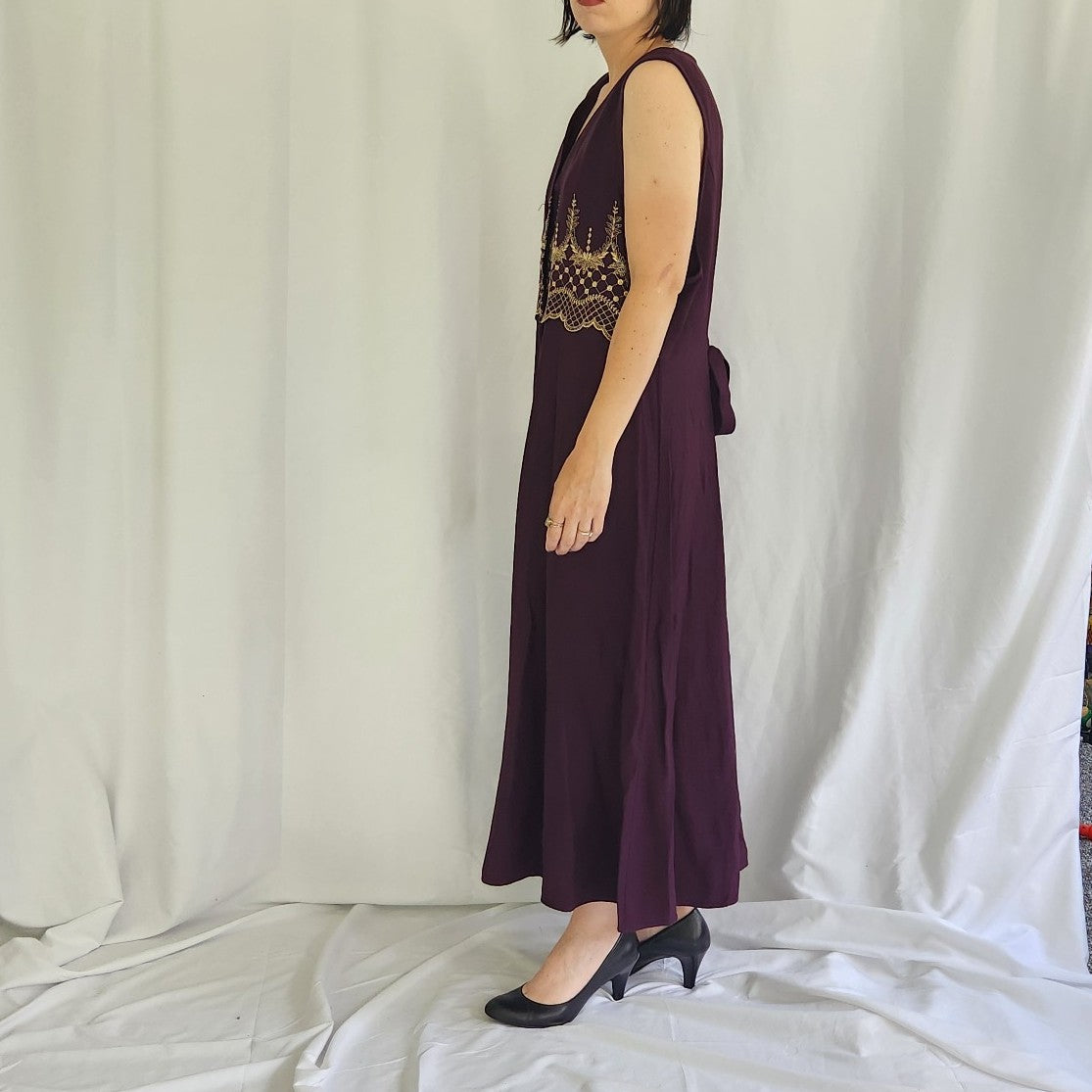 90s Purple and Gold Sleeveless Maxi Dress