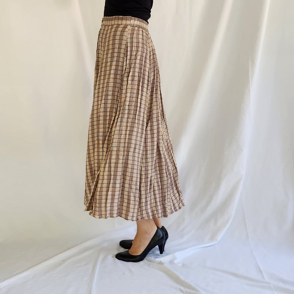 90s Red and Yellow Plaid Button Down Midi Skirt