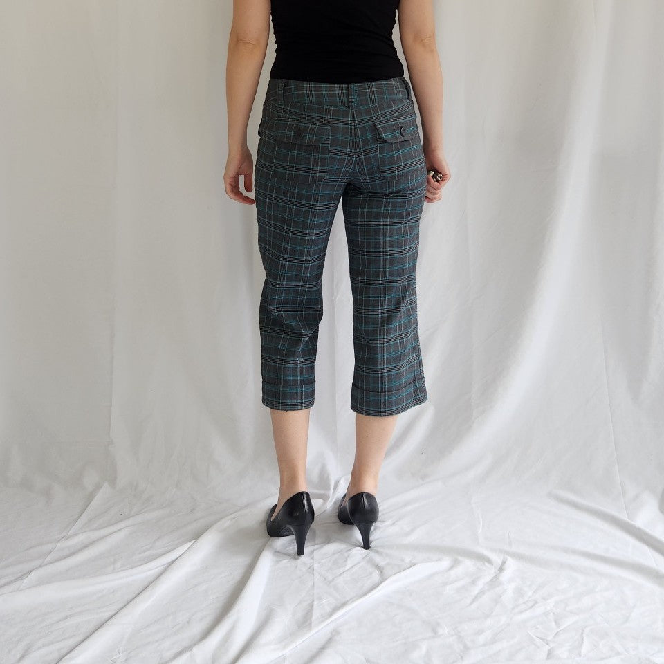 Y2K Gray and Blue Plaid Capris