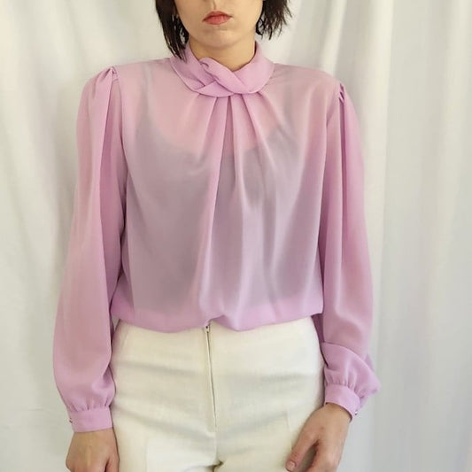 80s Sheer Purple High Neck Blouse