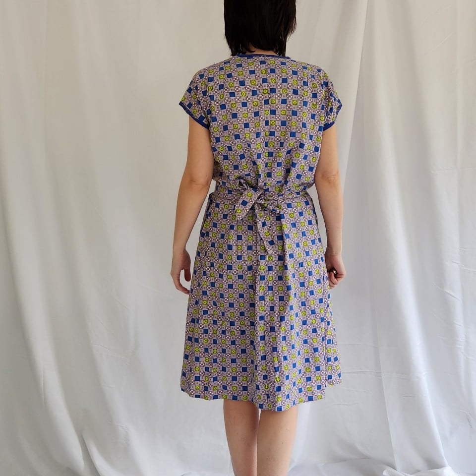 70s Purple, Blue, and Green Homemade Wrap Dress