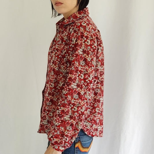 70s Red Floral Blouse