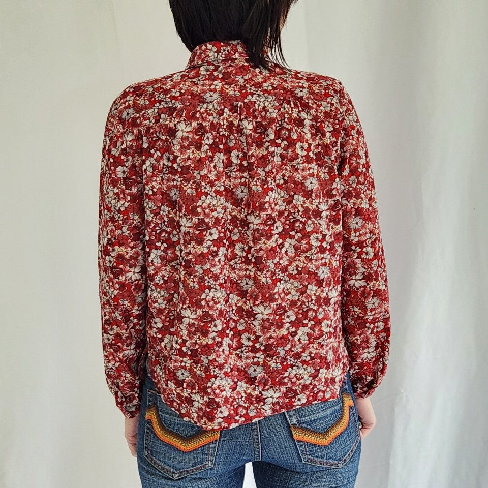 70s Red Floral Blouse