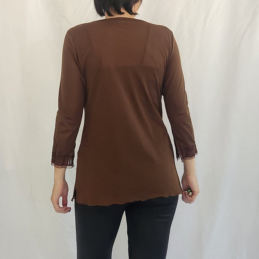 Y2K Sheer Brown Beaded Top