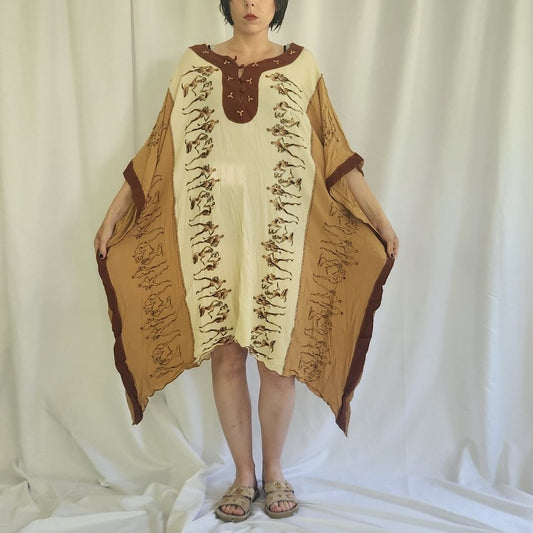 90s Tan Beaded Rayon Caftan