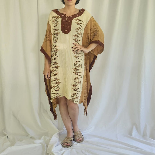 90s Tan Beaded Rayon Caftan
