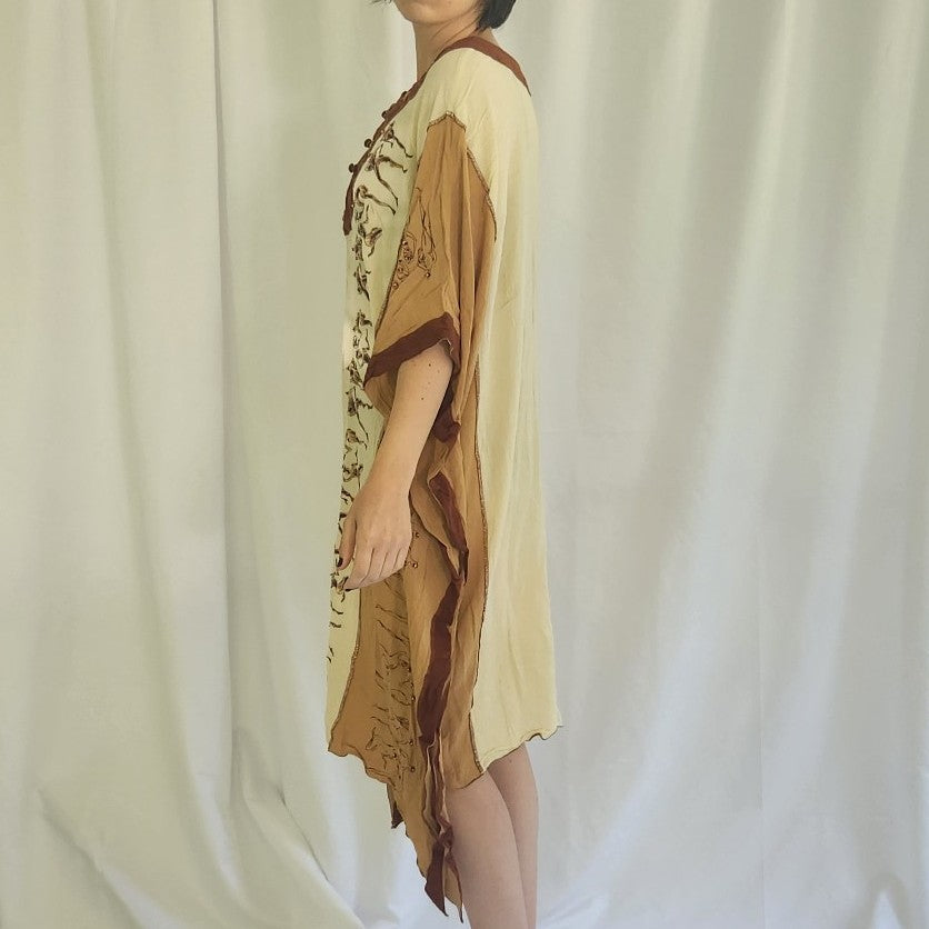 90s Tan Beaded Rayon Caftan
