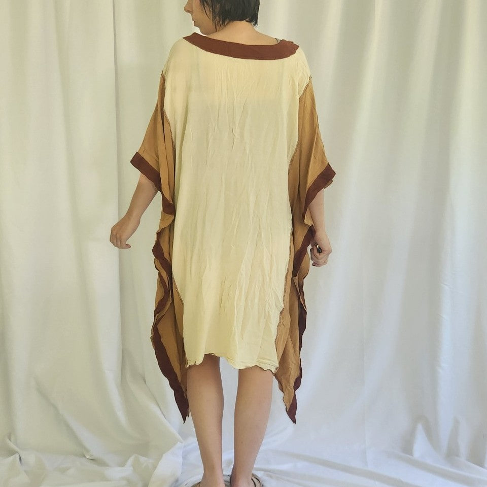 90s Tan Beaded Rayon Caftan