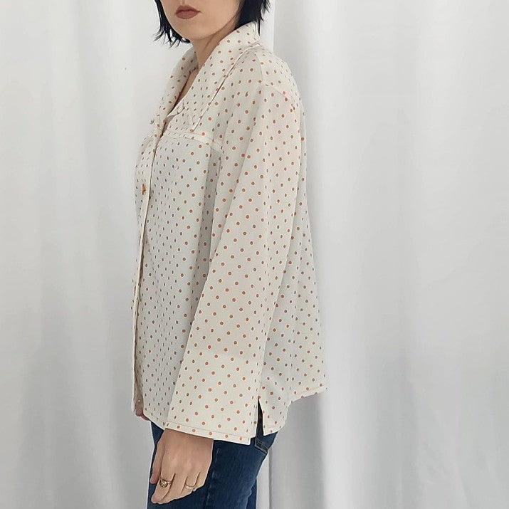 70s White and Orange Polka Dot Shacket