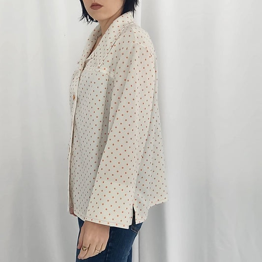 70s White and Orange Polka Dot Shacket