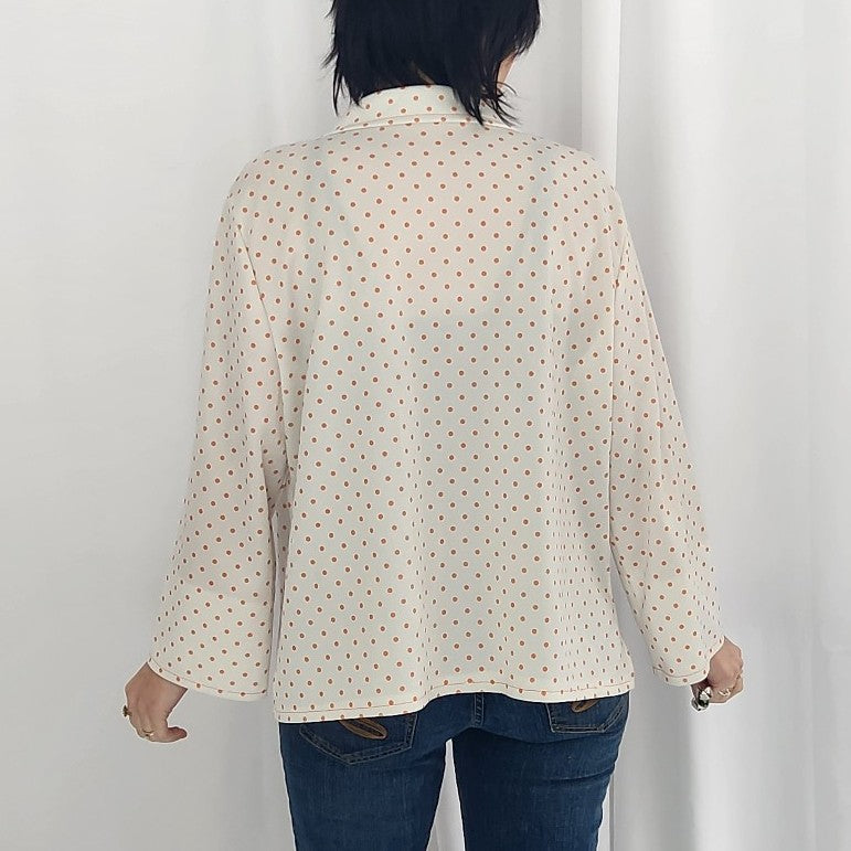 70s White and Orange Polka Dot Shacket