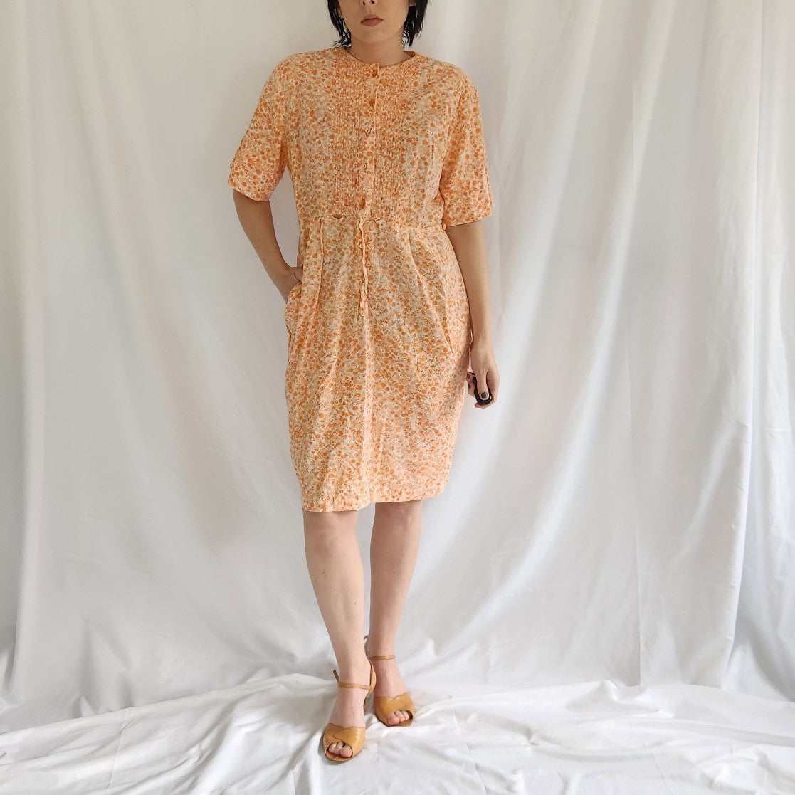 60s/70s Orange and White Floral Day Dress